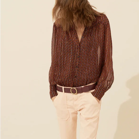 Parisian Brand Ba&Sh Sheer Metallic Thread Boho Blouse Red Black Us 6